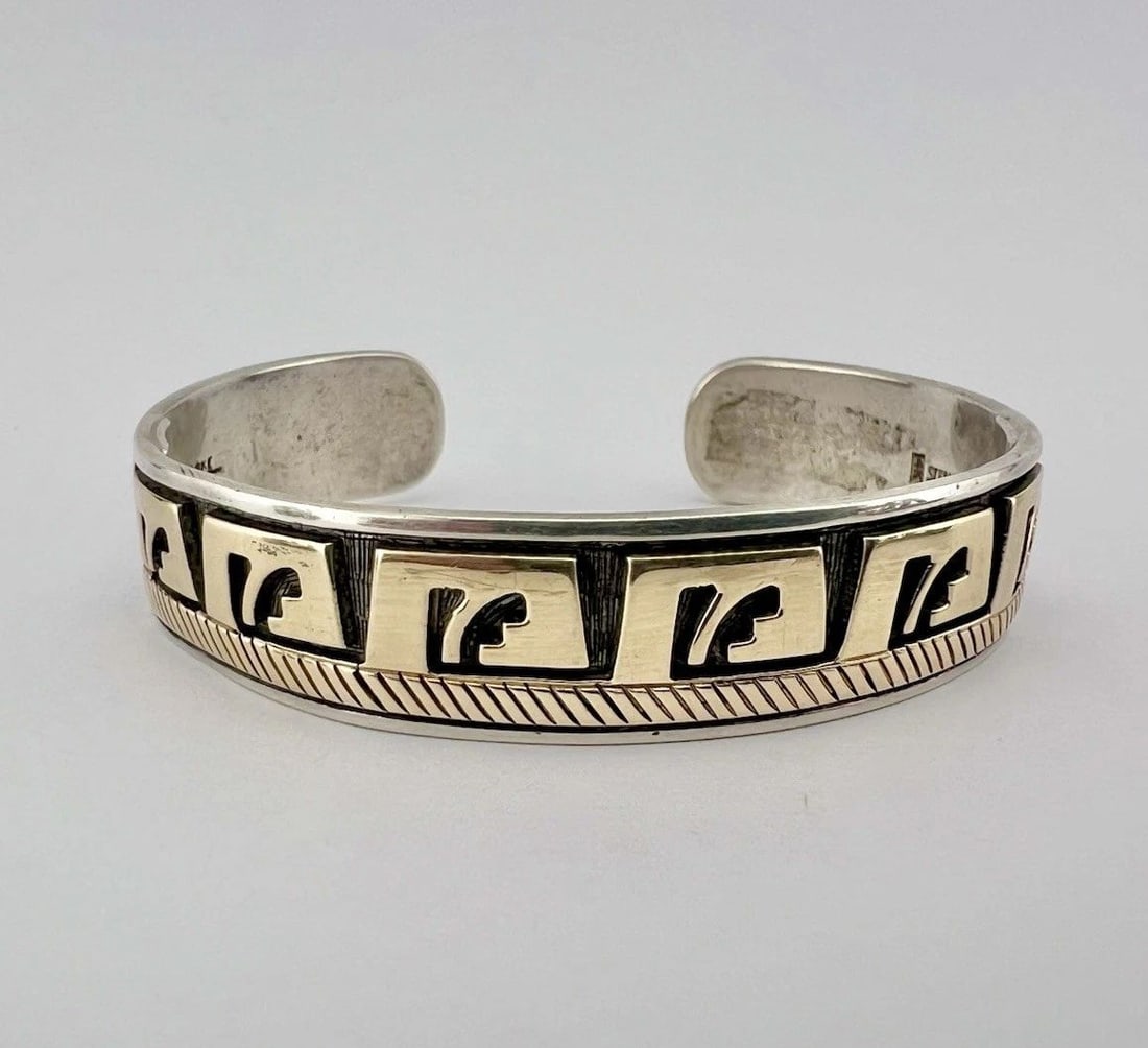 VTG MIKE BEGAY NAVAJO STERLING SILVER & 14K GOLD STAMPED OVERLAY CUFF BRACELET (1 of 2)