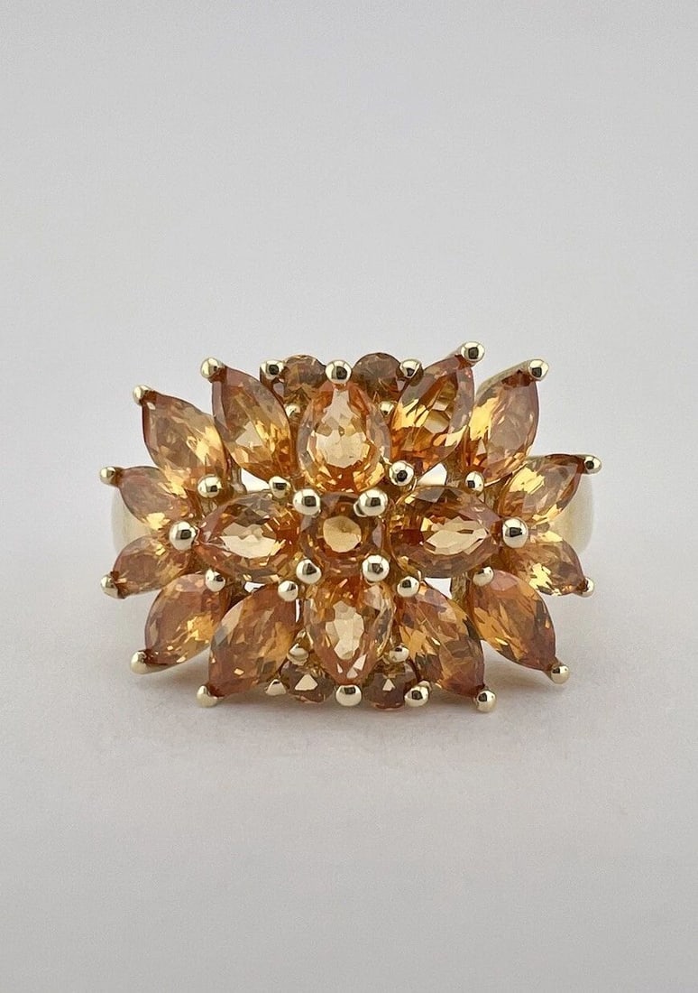 DESIGNER D'YACH 14K YELLOW GOLD PALMEIRA GOLDEN CITRINE CLUSTER RING: DESIGNER D'YACH 14K YELLOW GOLD PALMEIRA GOLDEN CITRINE CLUSTER RING Designer D'yach 14k Yellow Gold Palmeira Golden Citrine Cluster Ring Size: 7.25 - Can Be Sized Without Damaging Weight is 4.2 Grams
