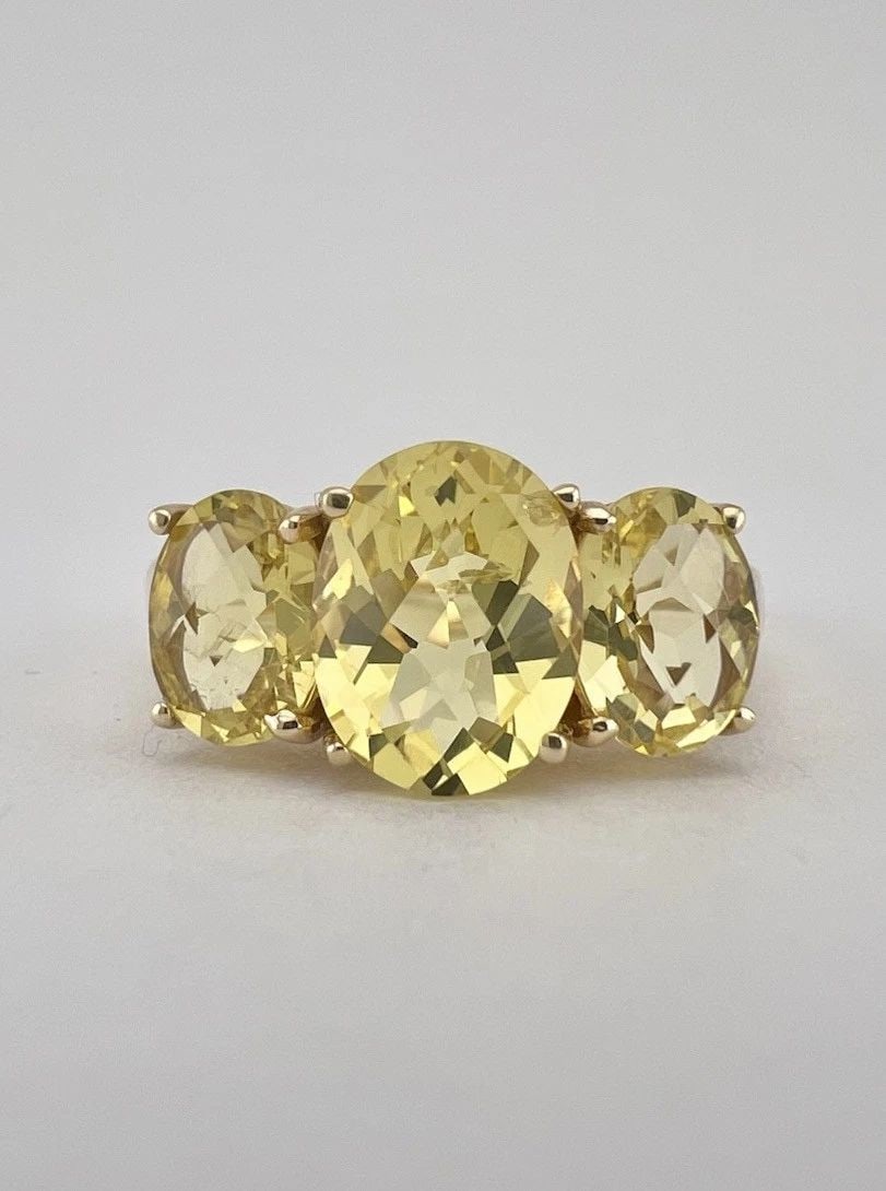 DESIGNER 14K YELLOW GOLD NATURAL OVAL LEMON CITRINE 3 STONE BAND RING (1 of 2)