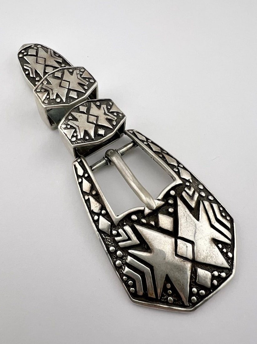 VTG WESTERN STERLING SILVER DEEP STAMPED 4 PIECE RANGER BELT BUCKLE 87.8G (1 of 2)