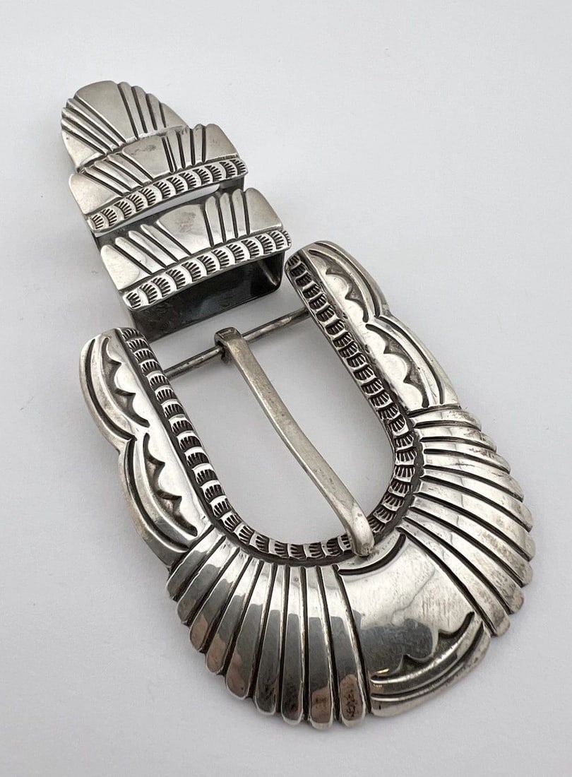 ABRAHAM BEGAY NAVAJO STERLING SILVER STAMPED 4PC RANGER MEN’S BELT BUCKLE 51G (1 of 2)