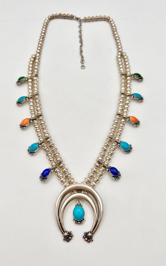 CAROLYN POLLACK RELIOS STERLING SILVER MULTI GEMSTONES SQUASH BLOSSOM NECKLACE (1 of 2)