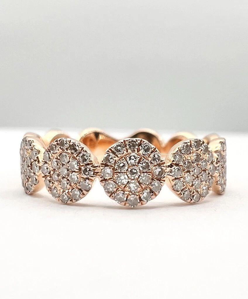 DESIGNER CONTEMPORARY 14K ROSE GOLD .50CT MICRO PAVE DIAMOND ROUND CIRCLE RING (1 of 2)