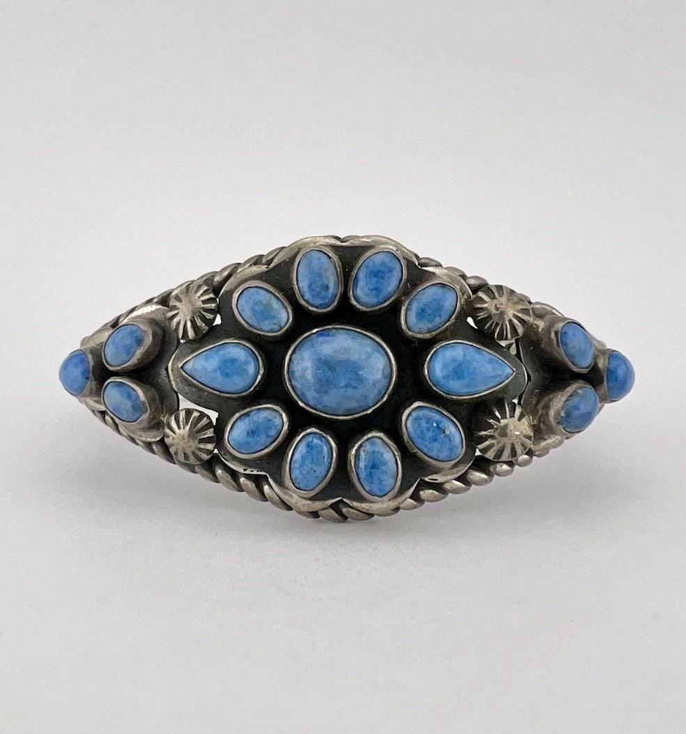 VTG NAVAJO STERLING SILVER DENIM BLUE LAPIS LAZULI TWIST CLUSTER CUFF BRACELET (1 of 2)