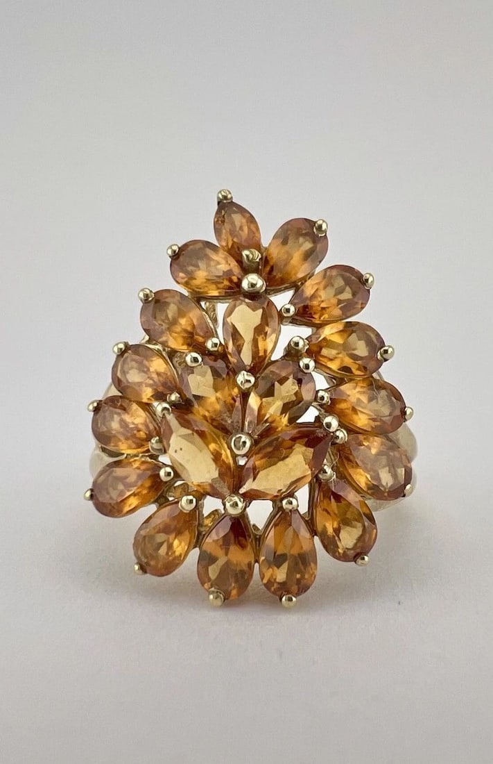 DESIGNER 10K YELLOW GOLD NATURAL IMPERIAL TOPAZ FLORAL CLUSTER RING (1 of 2)