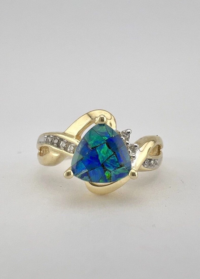 DESIGNER 14K YELLOW GOLD FIRE OPAL DOUBLET & DIAMOND WOMEN'S RING (1 of 2)