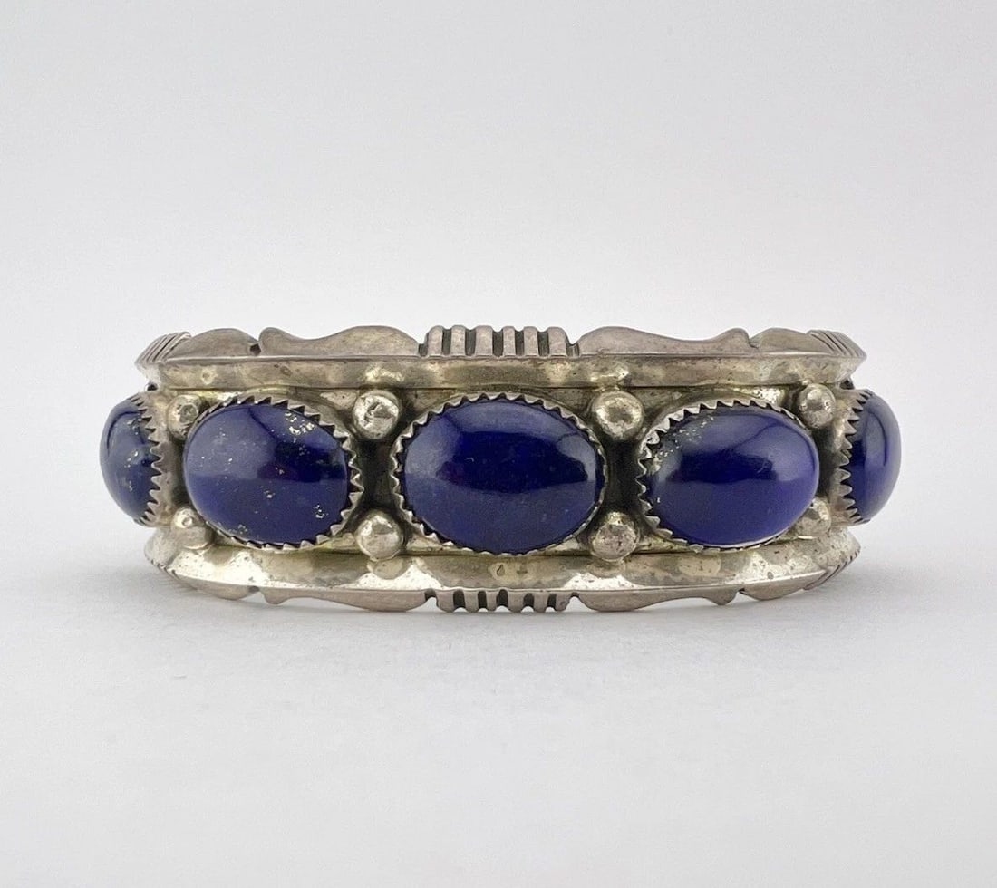 WILL DENETDALE NAVAJO STERLING SILVER BLUE LAPIS LAZULI DETAILED CUFF BRACELET (1 of 2)