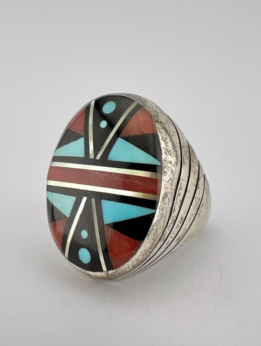 RARE ELLIOT QUALO & SAM BEGAY ZUNI STERLING SILVER MOSAIC INGOT MEN'S RING 24G (1 of 2)