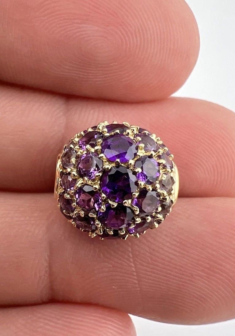 DESIGNER 14K YELLOW GOLD DISCO AMETHYST BALL SLIDE CHARM BRACELET PENDANT 2.9G: DESIGNER 14K YELLOW GOLD DISCO AMETHYST BALL SLIDE CHARM BRACELET PENDANT 2.9G Designer 14k Yellow Gold Disco Amethyst Ball Slide Charm Bracelet Pendant 2.9g Size: 1/2" Wide by 1/2" Tall Opening is 3.