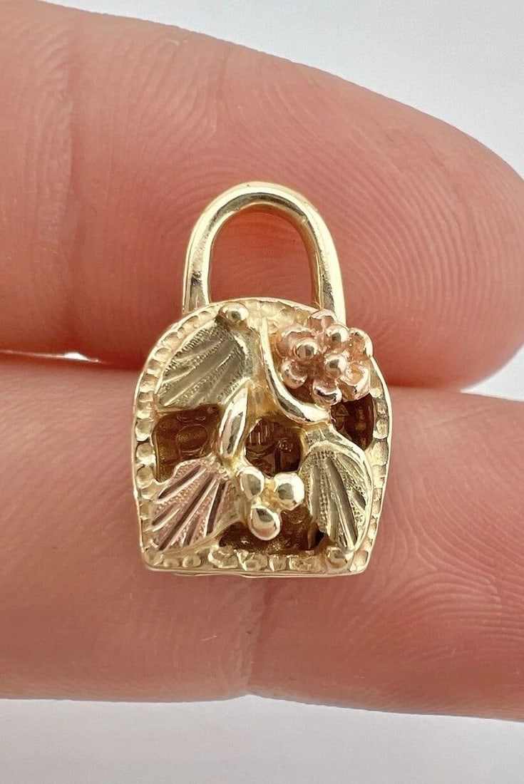 HARLEY DAVIDSON MOTORCYCLES BLACK HILLS GOLD 10K DOUBLE SIDED PADLOCK PENDANT: HARLEY DAVIDSON MOTORCYCLES BLACK HILLS GOLD 10K DOUBLE SIDED PADLOCK PENDANT Harley Davidson Motorcycles Black Hills Gold 10K Double Sided Padlock Pendant Size: Almost 3/4" Tall By About 1/2" Wide & 