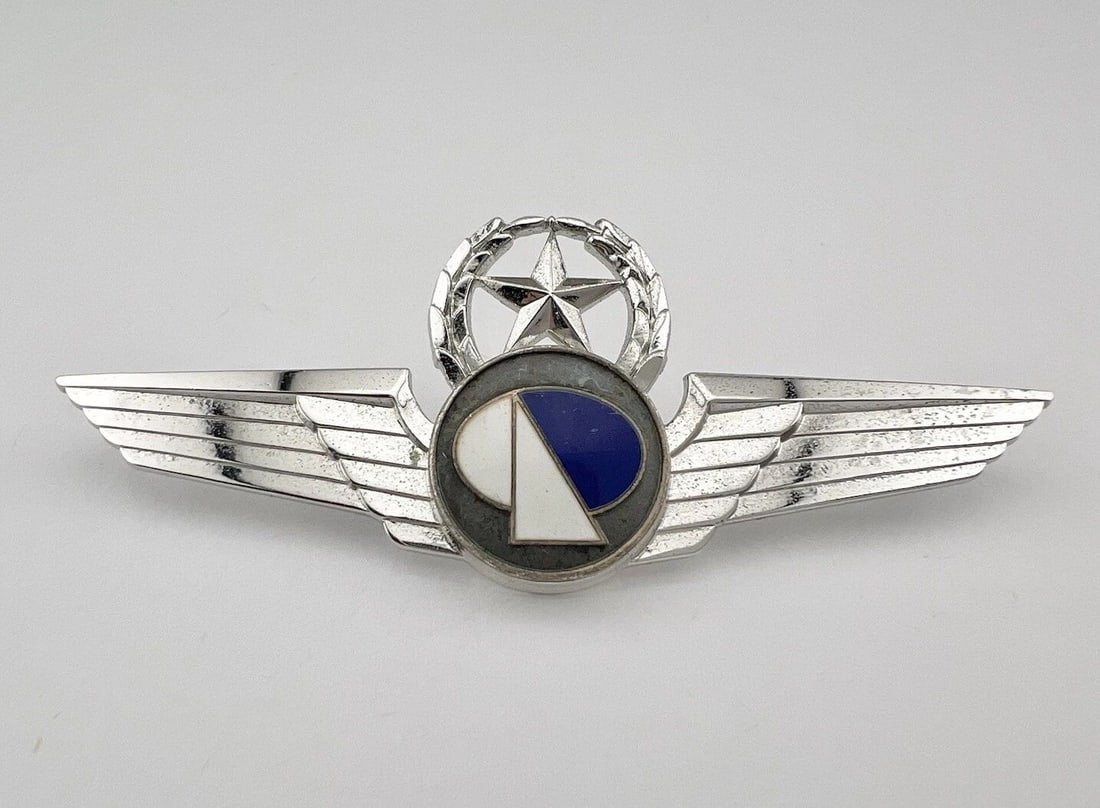 RARE PURDUE AIRLINES PILOT CAPTAIN STERLING SILVER ENAMEL PINS WINGS 3 1/8" (1 of 2)