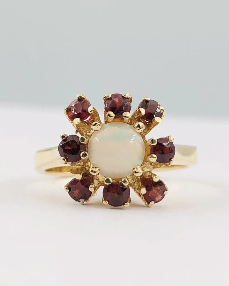 FINE DESIGNER 14K YELLOW GOLD NATURAL AUSTRALIAN FIRE OPAL & GARNET ACCENT RING (1 of 2)