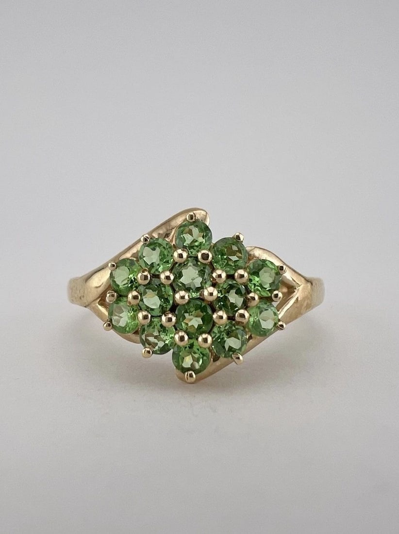DESIGNER 14K YELLOW GOLD NATURAL GREEN TSAVORITE CLUSTER RING (1 of 2)