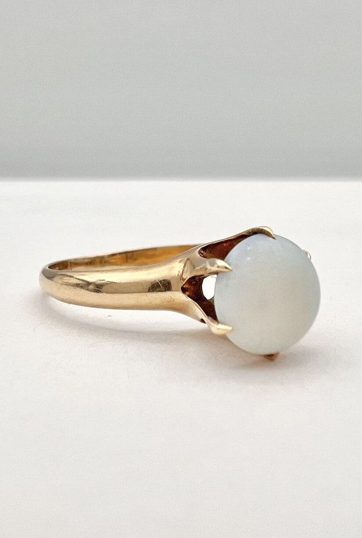 ANTIQUE VICTORIAN 14K YELLOW GOLD CABOCHON FIRE OPAL CLAW BELCHER SETTING RING (1 of 2)