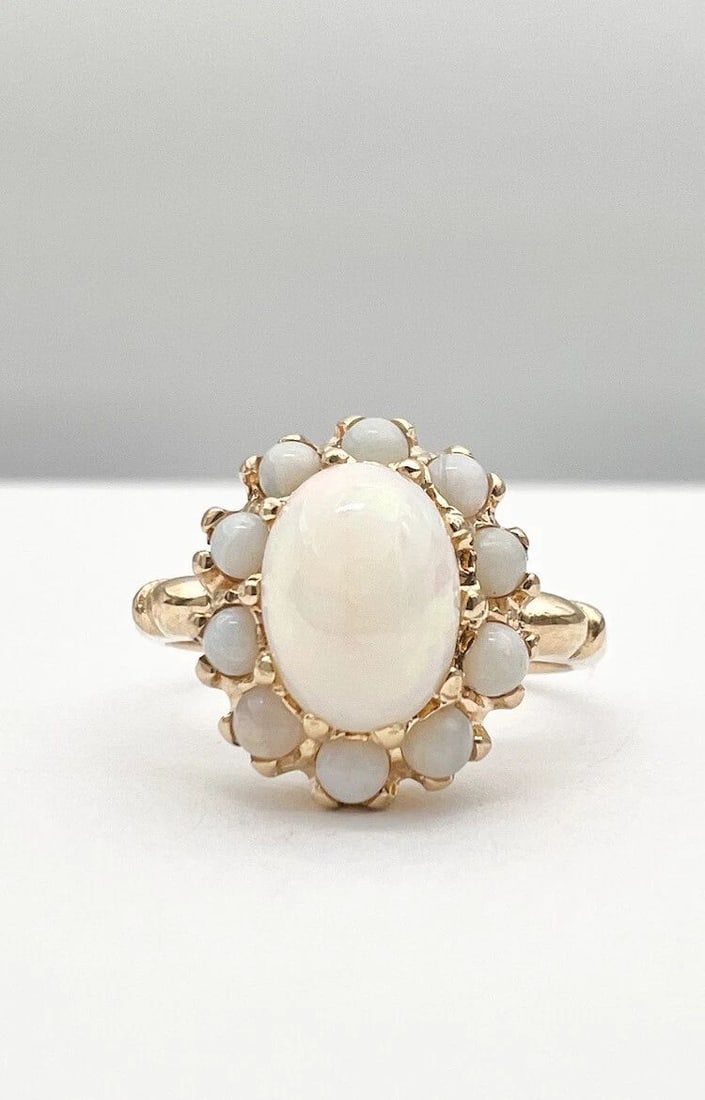 ANTIQUE 14K YELLOW GOLD NATURAL AUSTRALIAN FIRE BOULDER OPAL HALO RING (1 of 2)