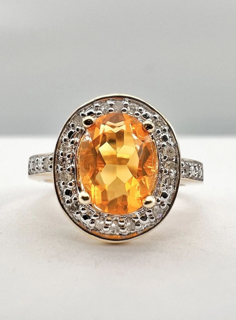 14K YELLOW GOLD NATURAL 1.25CT MANDARIN ORANGE CITRINE & PAVE DIAMOND HALO RING (1 of 2)