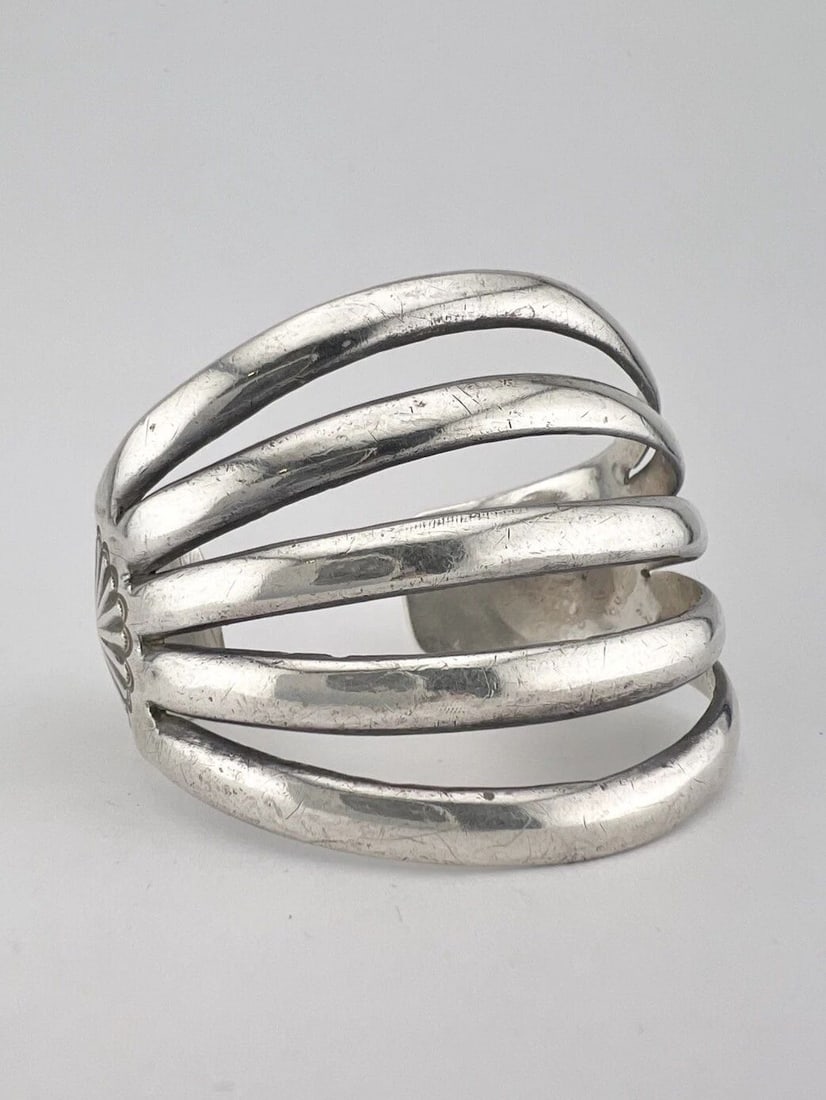 EARLY 1900S NAVAJO COIN SILVER INGOT 5 SPLIT SHANK WIDE CUFF BRACELET 49G (1 of 2)