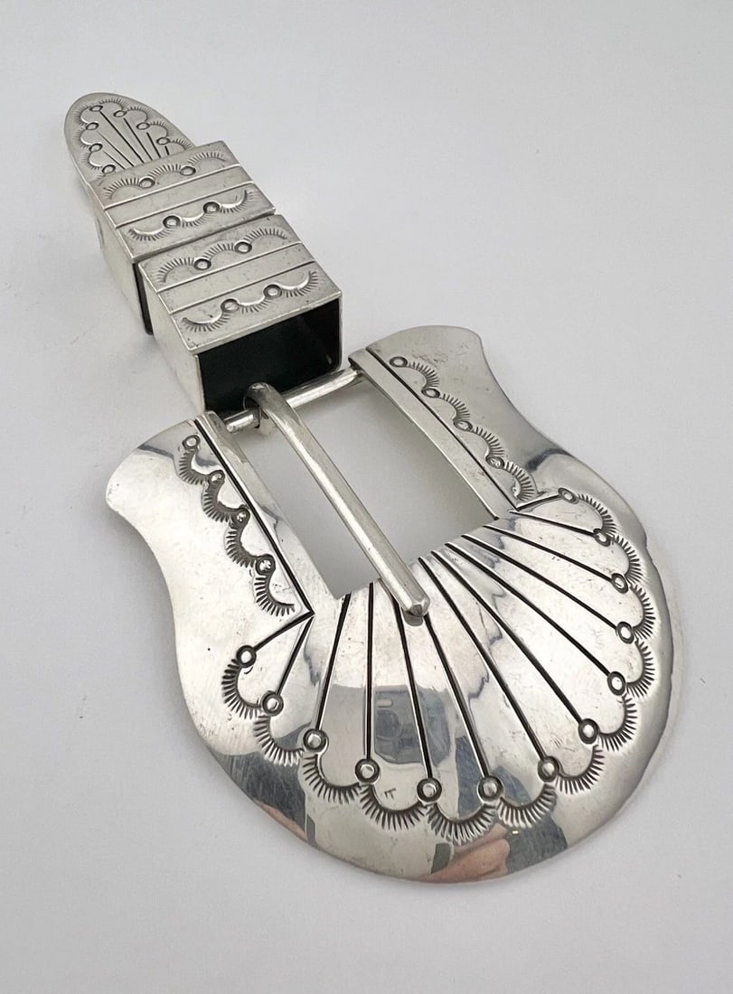 VTG BB NAVAJO STERLING SILVER DEEP STAMPED 4 PIECE RANGER BELT BUCKLE 51.5G (1 of 2)