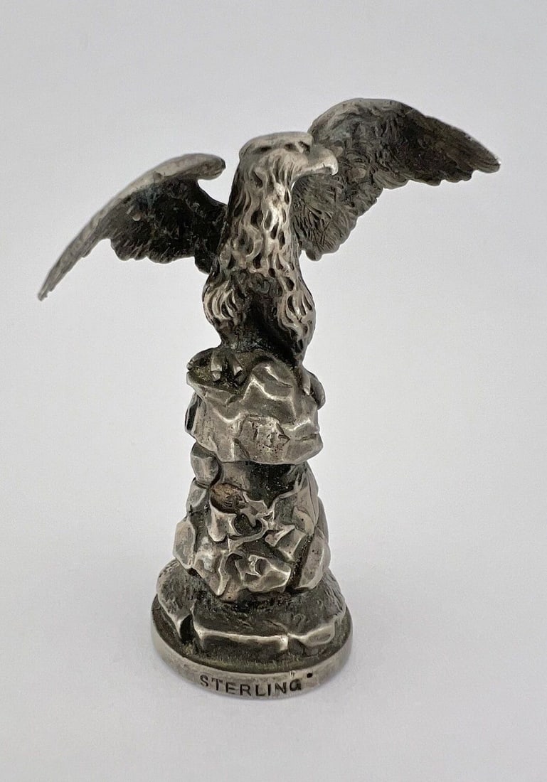 ANTIQUE GRAND STERLING SILVER 3D AMERICAN EAGLE WAX SEAL STAMP 2.25" (1 of 2)