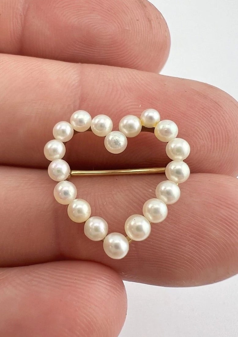 ANTIQUE VICTORIAN 14K YELLOW GOLD SEED PEARL HEART PIN BROOCH (1 of 2)