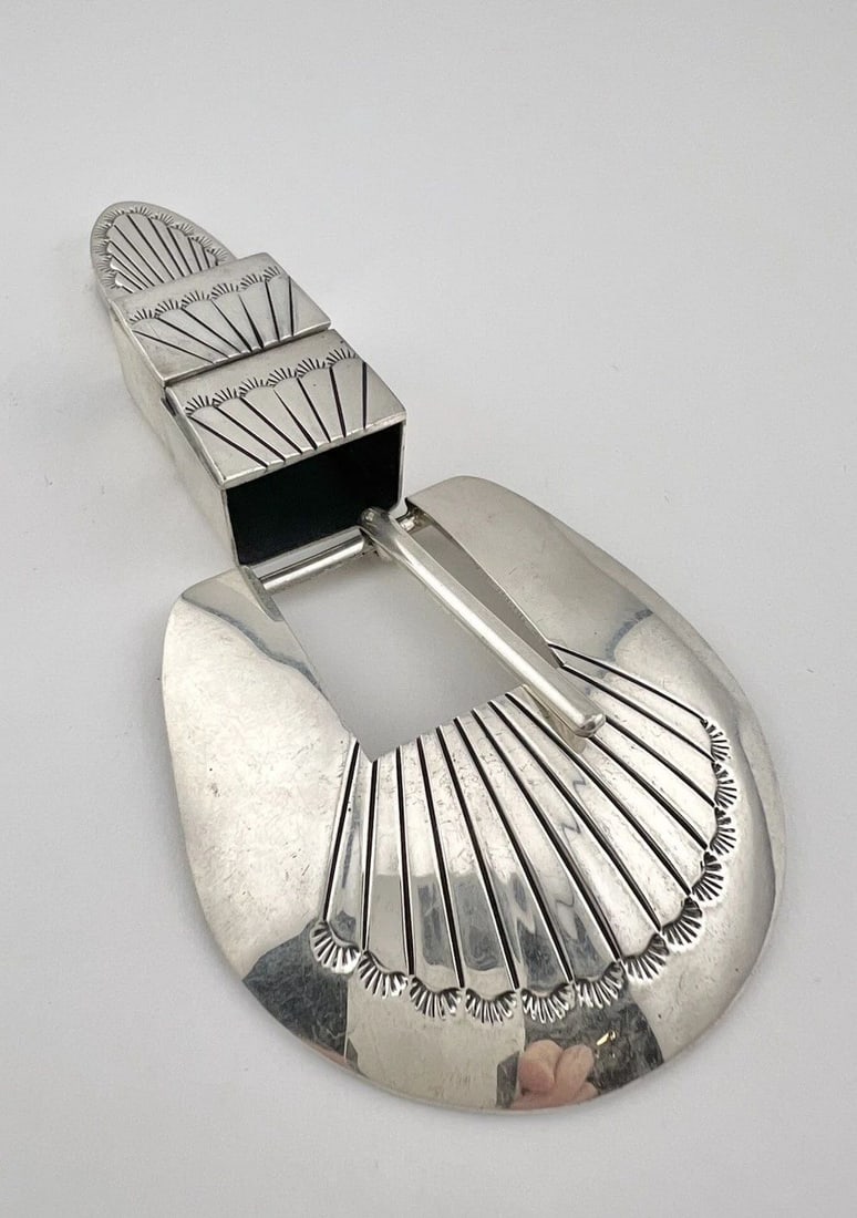VTG BB NAVAJO STERLING SILVER DEEP STAMPED 4 PIECE RANGER BELT BUCKLE (1 of 2)