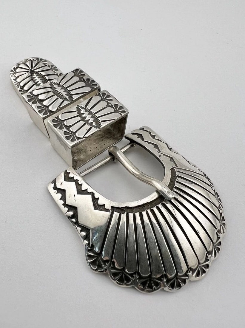 VINTAGE NAVAJO STERLING SILVER DEEP STAMPED 4 PIECE RANGER BELT BUCKLE 40.6G (1 of 2)
