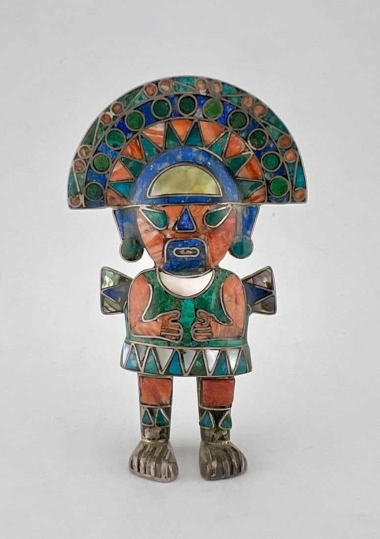 VTG MEXICO STERLING SILVER AZTEC MAYAN INDIAN WARRIOR MULTI GEMS FIGURINE STATUE: VTG MEXICO STERLING SILVER AZTEC MAYAN INDIAN WARRIOR MULTI GEMS FIGURINE STATUE Vtg Mexico Sterling Silver Aztec Mayan Indian Warrior Multi Gems Figurine Statue Size: 2 3/4" Tall By 1 3/4" Wide At th
