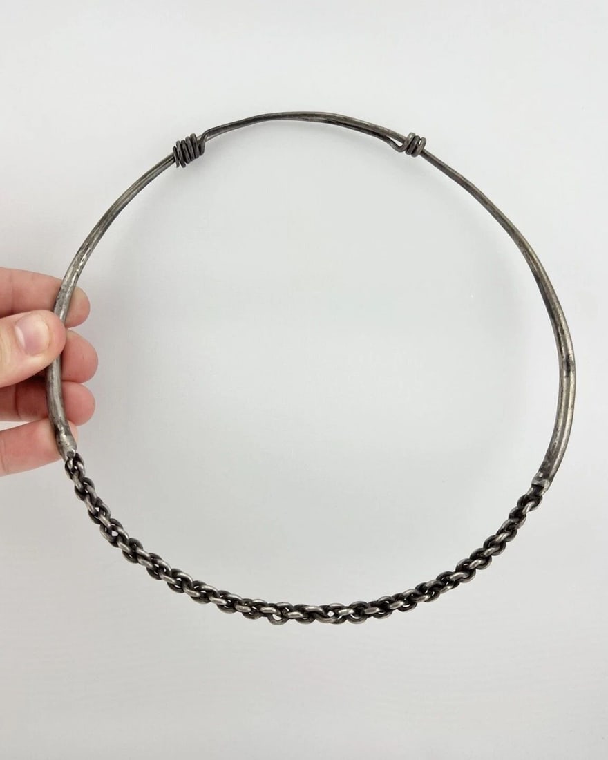ANTIQUE CHINESE 90% SILVER ENGRAVED TRIBAL ROUND ADJUSTABLE ROPE NECKLACE 76.5G: ANTIQUE CHINESE 90% SILVER ENGRAVED TRIBAL ROUND ADJUSTABLE ROPE NECKLACE 76.5G Antique Chinese 90% Silver Engraved Tribal Round Adjustable Rope Necklace 76.5g Necklace Round Opening Size: 7" Wide By 