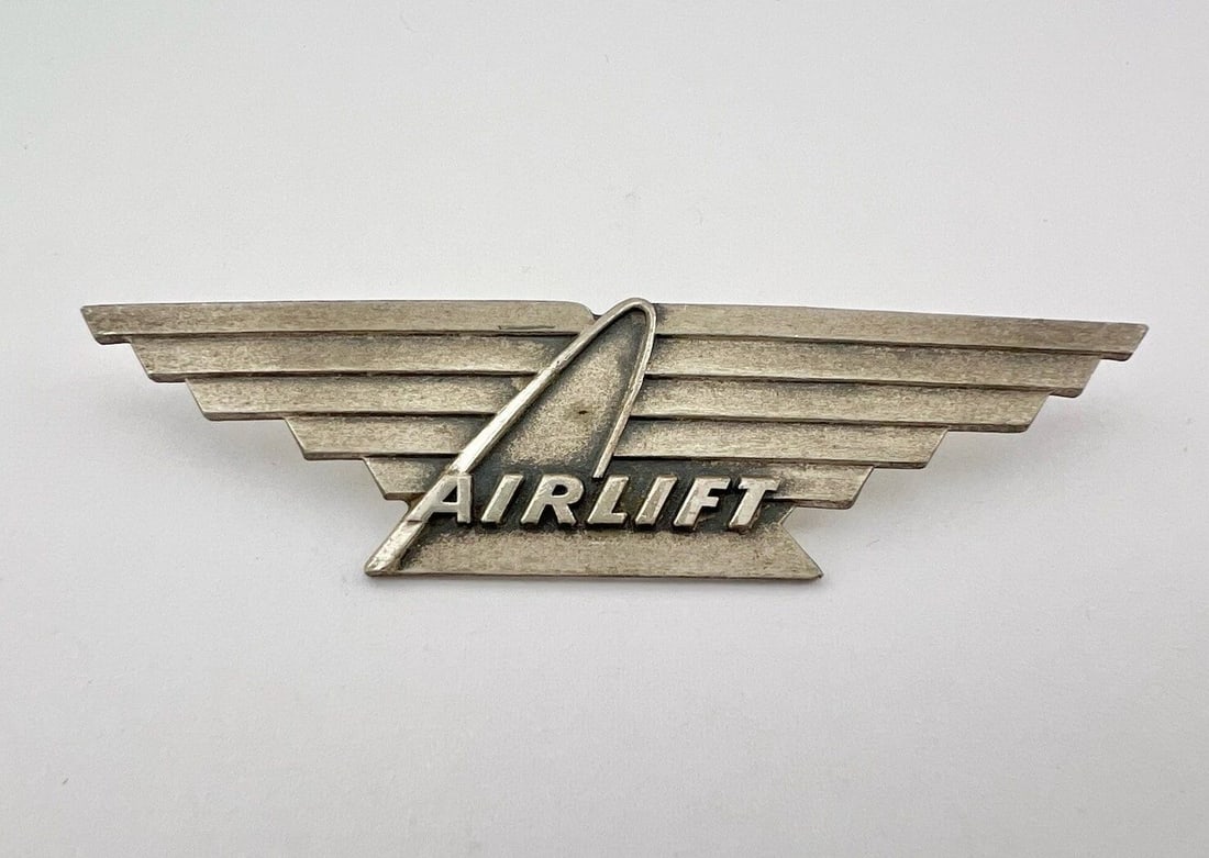 RARE AIRLIFT INTERNATIONAL AIRLINES PILOT STERLING SILVER WINGS 3 1/4" (1 of 2)