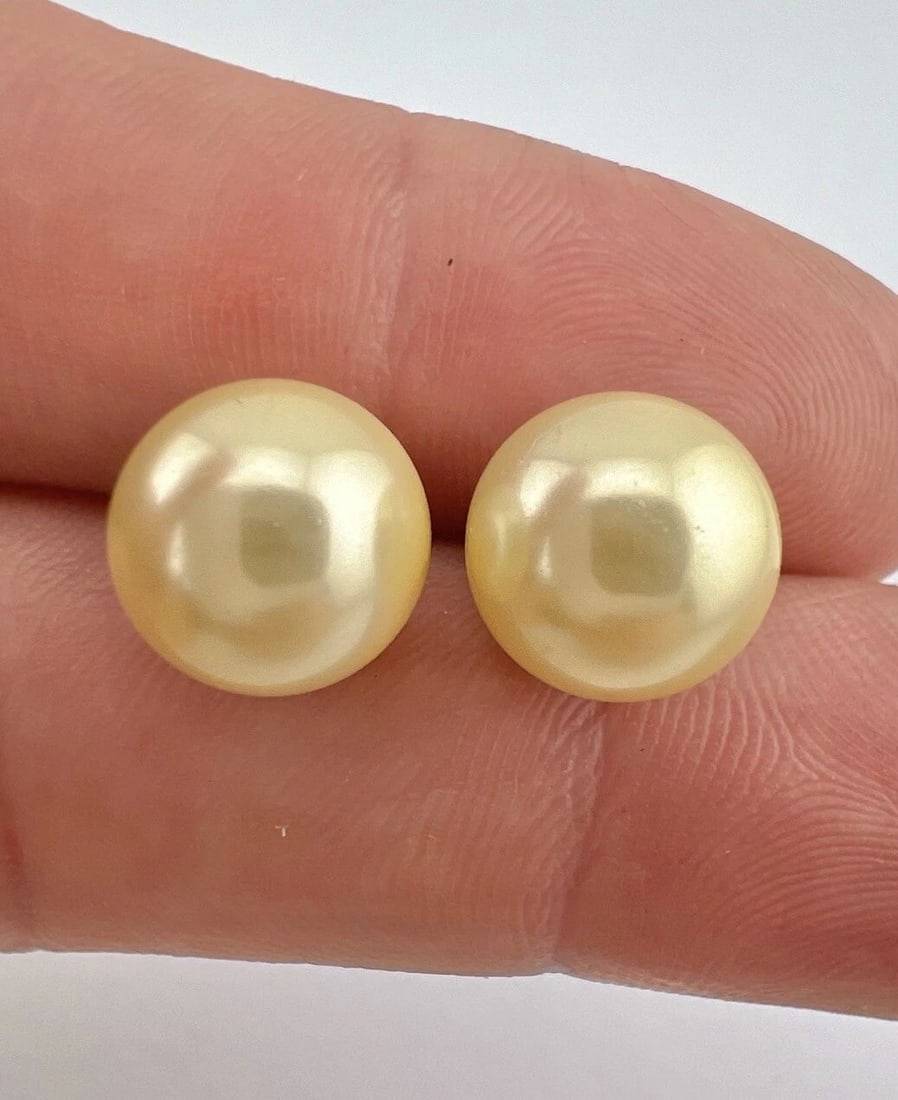 FINE 14K YELLOW GOLD 10MM GOLDEN SOUTH SEA CULTURED PEARL STUD POST EARRINGS (1 of 2)