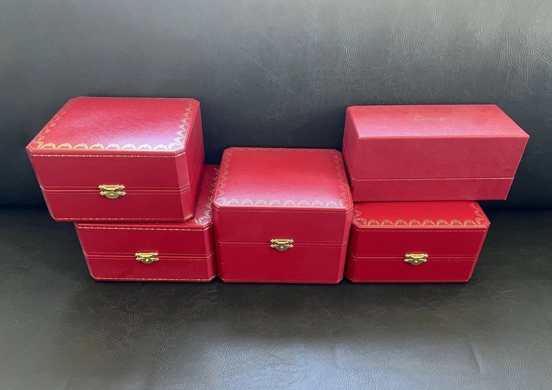 5 VINTAGE CARTIER RED & GOLD WATCH & SUNGLASS EMPTY BOX'S LOT (1 of 2)