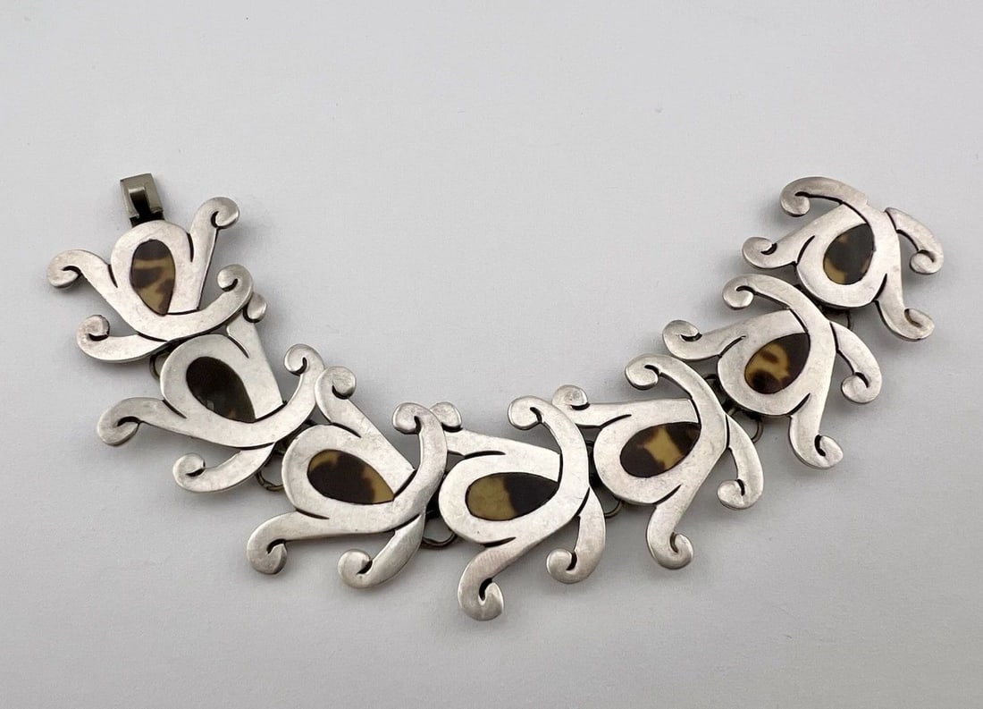 EARLY 1940S MEXICO TAXCO STERLING SILVER WAVY MODERNIST LINK BRACELET (1 of 2)