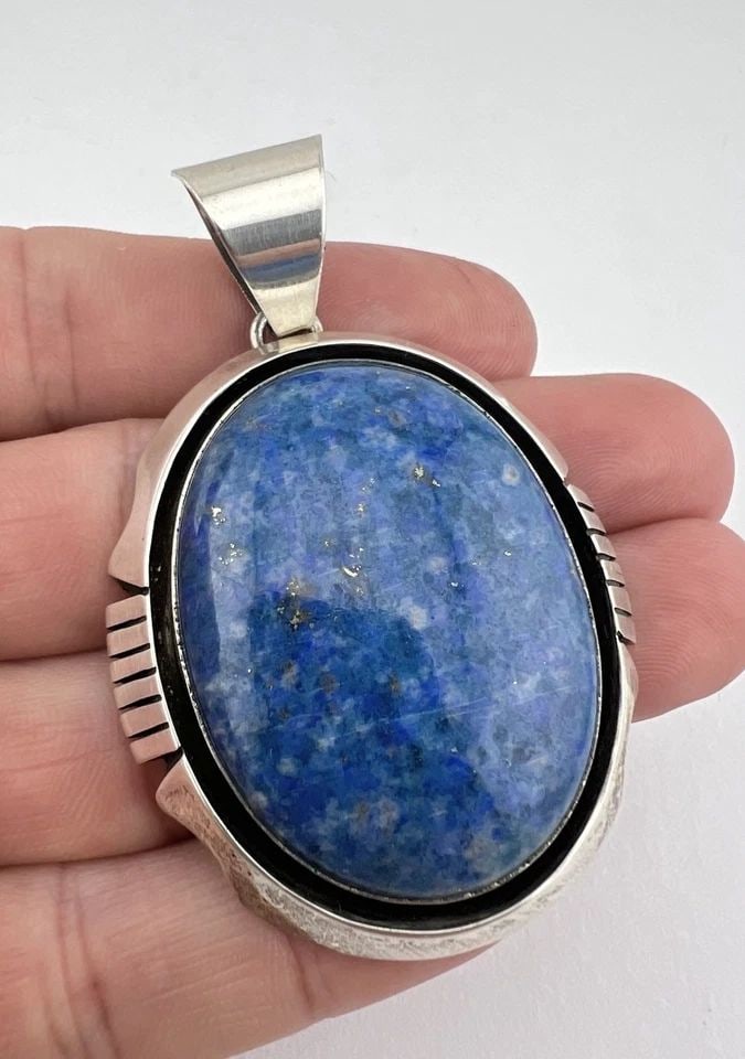 VTG SPENCER NAVAJO STERLING SILVER BLUE LAPIS LAZULI DOUBLE STACK PENDANT 2 5/8": VTG SPENCER NAVAJO STERLING SILVER BLUE LAPIS LAZULI DOUBLE STACK PENDANT 2 5/8" Vtg Spencer Navajo Sterling Silver Blue Lapis Lazuli Double Stack Pendant 2 5/8" Size: 2 5/8" Tall With Bail & 1 5/8 Wi