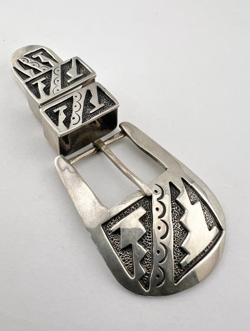 VTG NAVAJO STERLING SILVER DEEP STAMPED OVERLAY 4 PIECE RANGER BELT BUCKLE 36.5G (1 of 2)