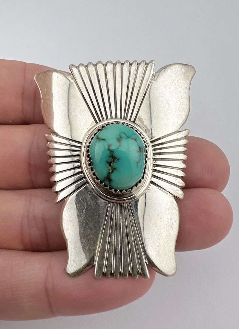 WILL DENETDALE NAVAJO STERLING SILVER WEB FOX TURQUOISE STAMPED BOLO TIE 2 1/8": WILL DENETDALE NAVAJO STERLING SILVER WEB FOX TURQUOISE STAMPED BOLO TIE 2 1/8" Vtg Will Denetdale Navajo Sterling Silver Webbed Fox Turquoise Stamped Bolo Tie 2 1/8" Size: 2 1/8" Tall by 1 3/4" Wide 