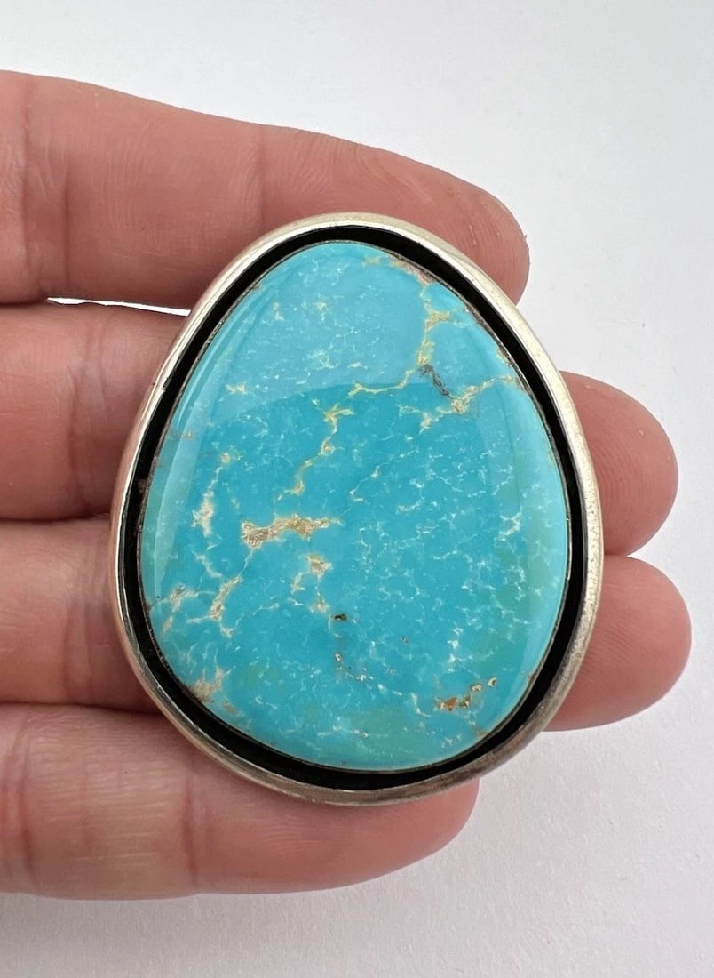 HUGE DOUG ZACHARY NAVAJO STERLING SILVER CASTLE DOME TURQUOISE SHADOWBOX PENDANT (1 of 2)