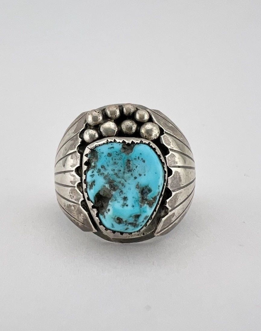 VTG NAVAJO STERLING SILVER SLEEPING BEAUTY TURQUOISE STAMPED MEN'S RING 18.6G: VTG NAVAJO STERLING SILVER SLEEPING BEAUTY TURQUOISE STAMPED MEN'S RING 18.6G Vtg Navajo Sterling Silver Sleeping Beauty Turquoise Stamped Men's Ring 18.6g Ring Size: 11- Can Be Resized Weight is 18.6