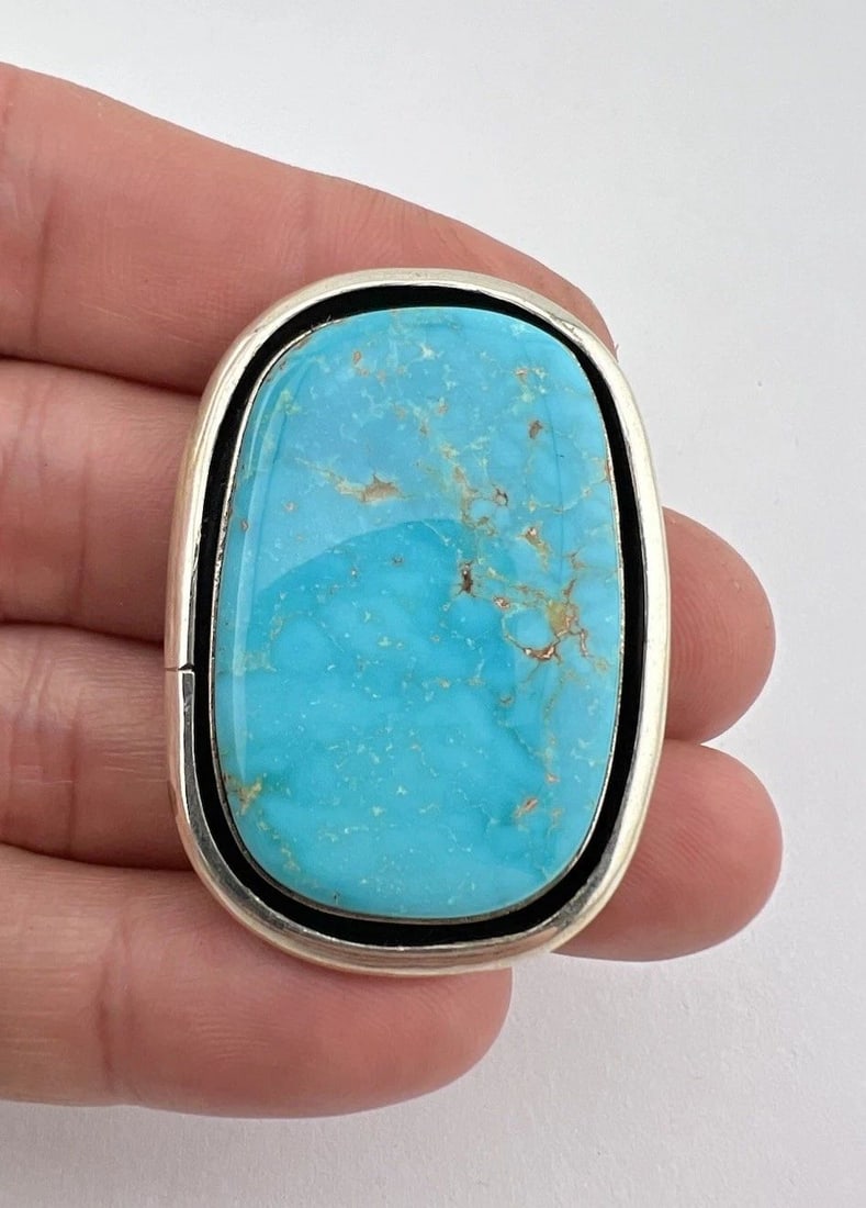 VTG DOUG ZACHARY NAVAJO STERLING SILVER CASTLE DOME TURQUOISE SHADOWBOX PENDANT (1 of 2)