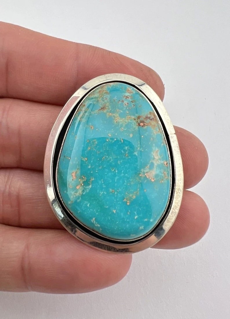 VTG DOUG ZACHARY NAVAJO STERLING SILVER CASTLE DOME TURQUOISE SHADOWBOX PENDANT (1 of 1)