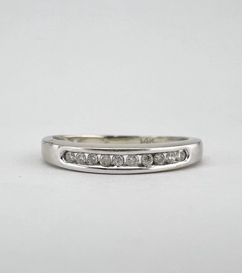 DESIGNER 14K WHITE GOLD 0.15CT DIAMOND STACKING WEDDING HALF ETERNITY BAND RING (1 of 2)