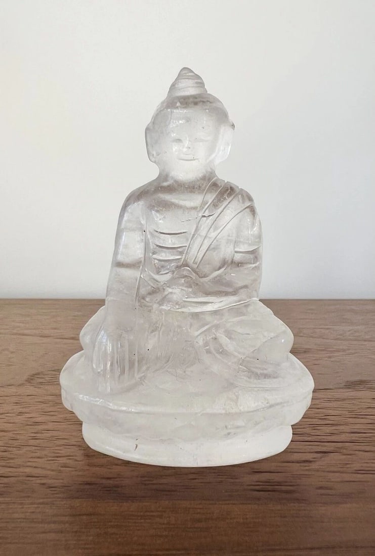 ANTIQUE OLD CHINESE CARVED ROCK CRYSTAL CARVING BUDDHA STATUE 3 3/8" (1 of 2)