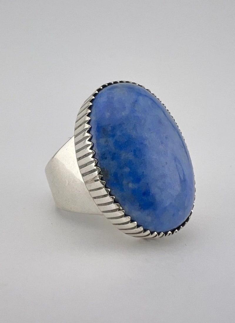 VTG WILL DENETDALE NAVAJO STERLING SILVER BLUE LAPIS LAZULI STAMPED MEN'S RING (1 of 2)