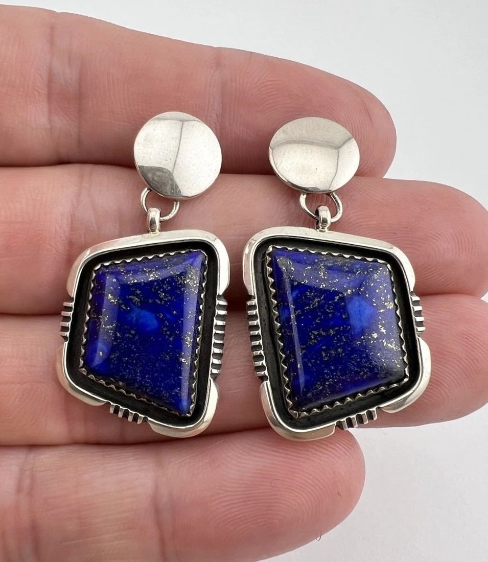 VINTAGE WILL DENETDALE NAVAJO STERLING SILVER LAPIS LAZULI DANGLE EARRINGS 1.5": VINTAGE WILL DENETDALE NAVAJO STERLING SILVER LAPIS LAZULI DANGLE EARRINGS 1.5" Vintage Will Denetdale Navajo Sterling Silver Lapis Lazuli Dangle Earrings 1.5" Size: 1 1/2" Tall With Dangle & Over 3/4