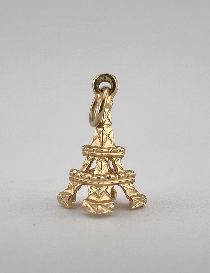 VINTAGE 14K YELLOW GOLD 3D EIFFEL TOWER PARIS CHARM PENDANT 5/8" - 0.8G (1 of 2)