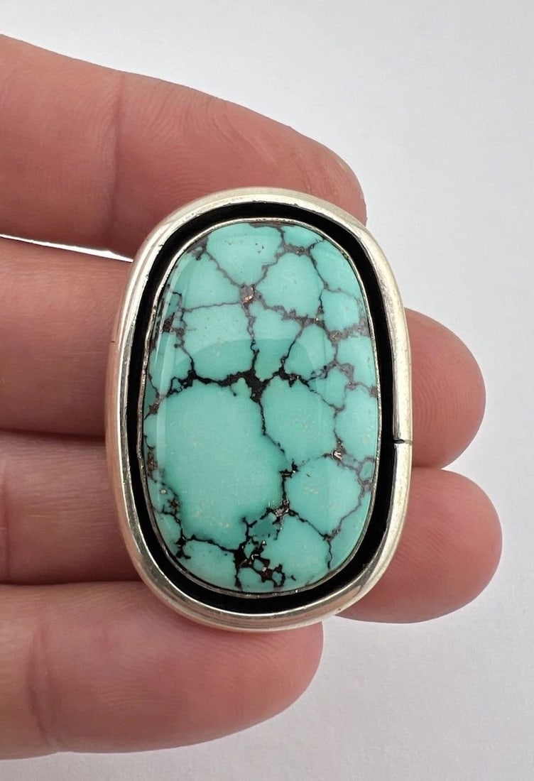 VTG DOUG ZACHARY NAVAJO STERLING SILVER SPIDERWEB TURQUOISE SHADOWBOX PENDANT (1 of 2)