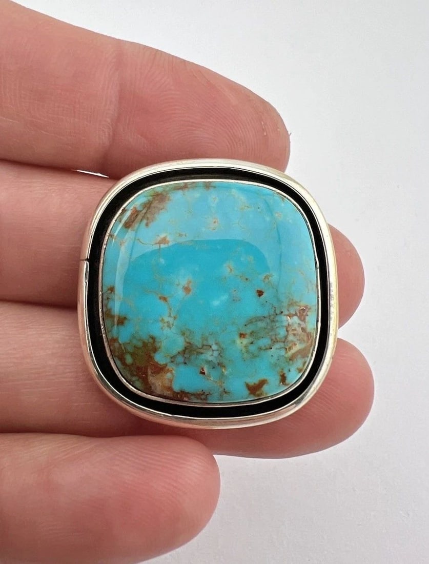VTG DOUG ZACHARY NAVAJO STERLING SILVER ROYSTON TURQUOISE SHADOWBOX PENDANT (1 of 1)