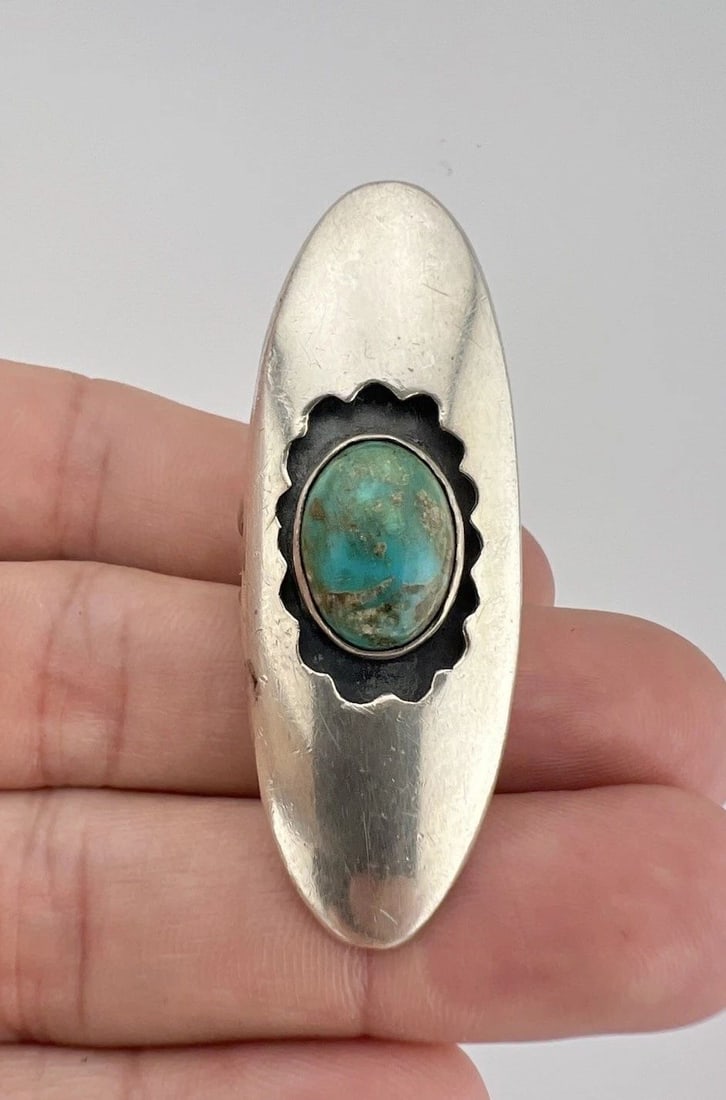 VINTAGE NAVAJO STERLING SILVER ROYSTON TURQUOISE LARGE SHADOWBOX RING 2 1/8" (1 of 2)