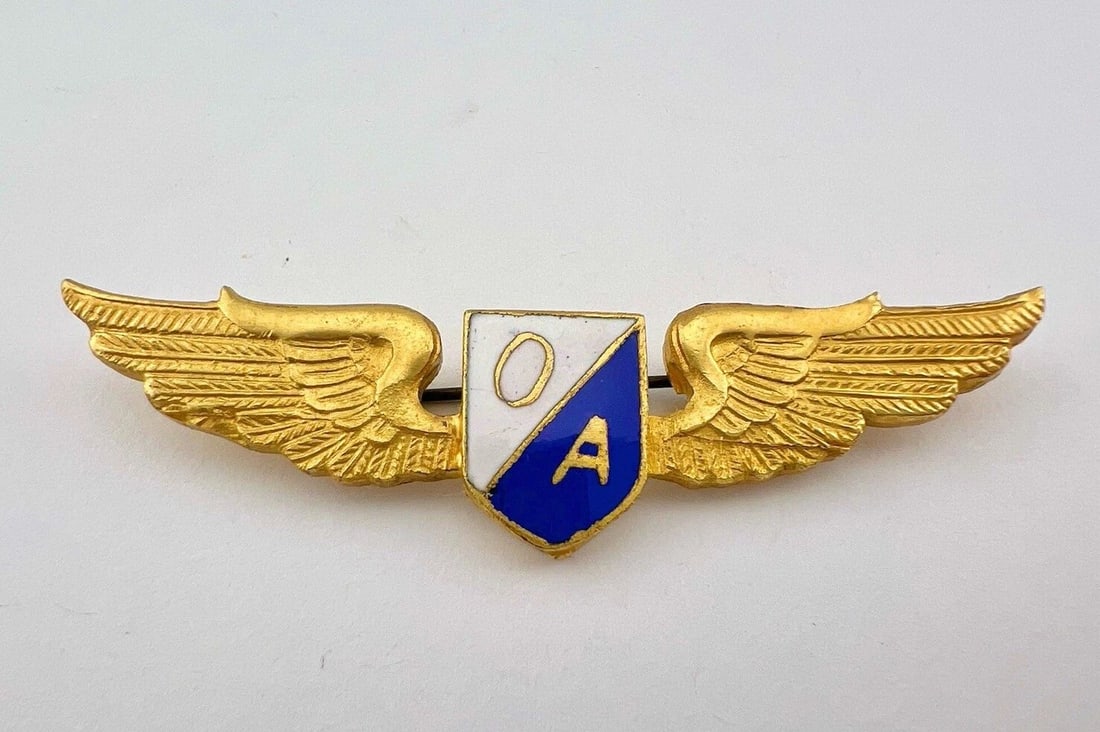 RARE OLYMPIC AIRWAYS (OA) GREECE ENAMEL PILOT GOLD TONE WINGS 3" (1 of 2)
