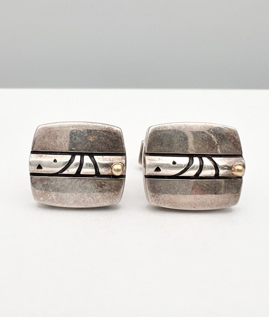 JOHN ATENCIO MODERNIST STERLING SILVER & 18K YELLOW GOLD CUFF LINKS (1 of 2)