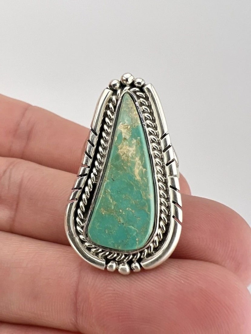 VTG RAMONA NAVAJO STERLING SILVER HIGH GRADE ROYSTON TURQUOISE STAMPED RING 1.5": VTG RAMONA NAVAJO STERLING SILVER HIGH GRADE ROYSTON TURQUOISE STAMPED RING 1.5" Vtg Ramona Navajo Sterling Silver High Grade Royston Turquoise Stamped Ring 1.5" Ring Size: 7.5 - Can Be Re Sized Weigh